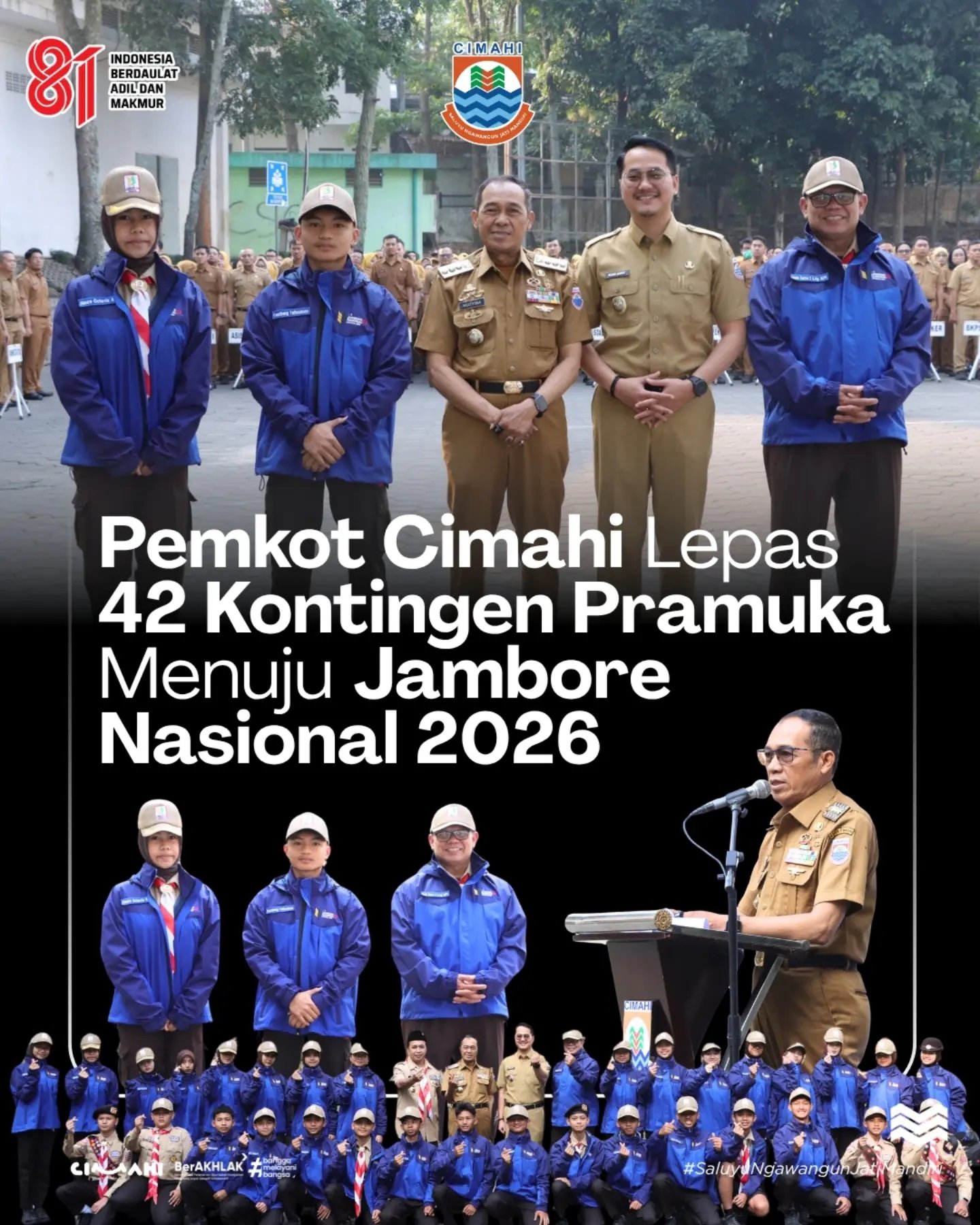 Kontingen Gerakan Pramuka Kota Cimahi resmi dilepas untuk mengikuti Jambore Nasional Gerakan Pramuka ke XII Tahun 2026
